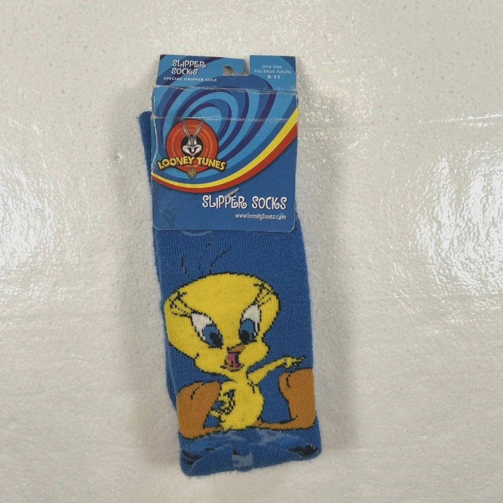 Vintage Tweety Looney Tunes 1997 Slipper Socks Warner Bros Gripper Sole New NWT